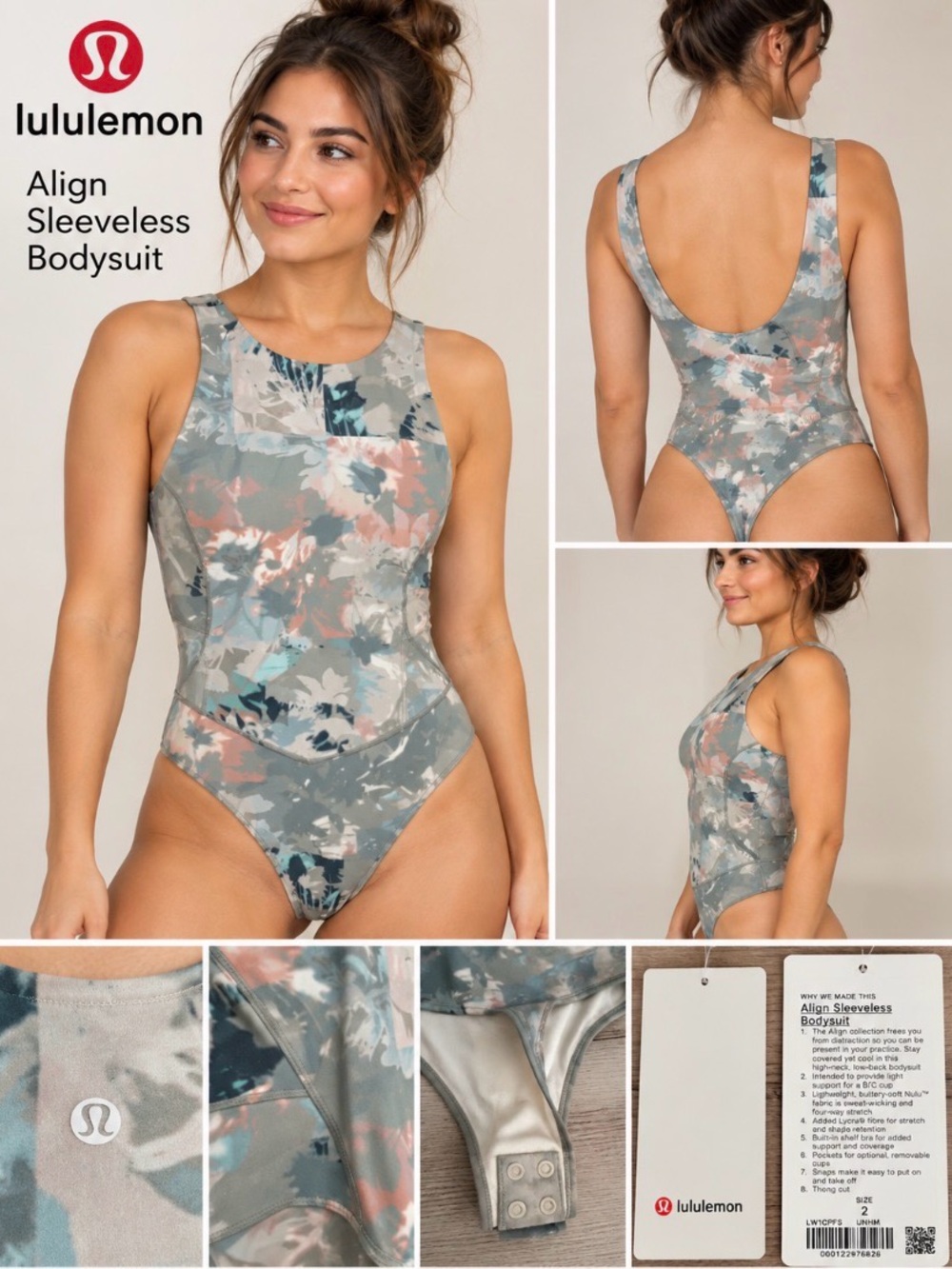 Lululemon Align Sleeveless Bodysuit Kaleidofloral Multi Size 2 NWT